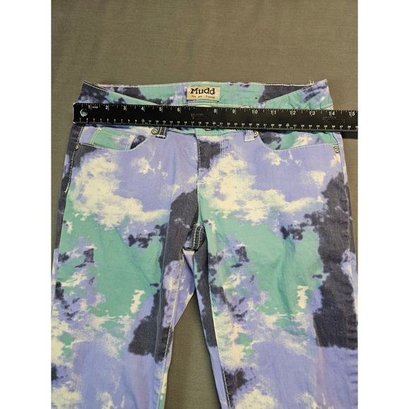 Y2K Mudd Tie Dye Skinny Jeans Purple Green Blue White Stretchy Size 3 - Picture 3 of 6